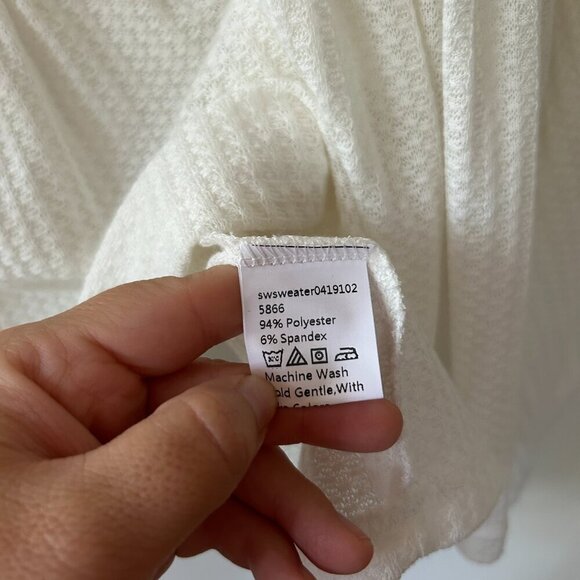 SHEIN Peplum Top Womens XS White Waffle Texture Long Sleeve Minimalist - Picture 3 of 4